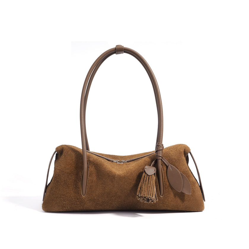 Suede Leather Minimalist Shoulder Bag For A Casual Laid-back Look
