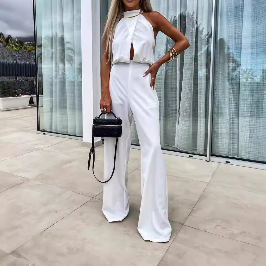 Sexy High-waisted Backless Tailored Straight Jumpsuit