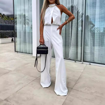 Sexy High-waisted Backless Tailored Straight Jumpsuit