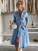 Womens Long-sleeve Denim Washed Shirt Jacket Dress