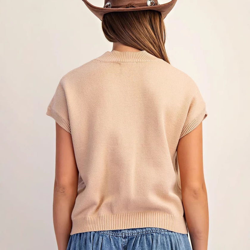 Womens Casual Colorblock Embroidered Loose Sweater