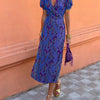 Summer V-neck Short-sleeved Flower Dress Printed