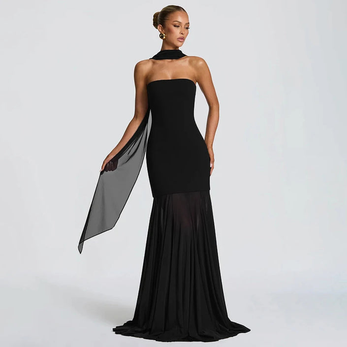 Red Strapless Hugging Mermaid Dress