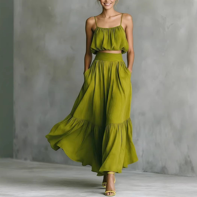 Two-piece High-waist Flared Skirt Set