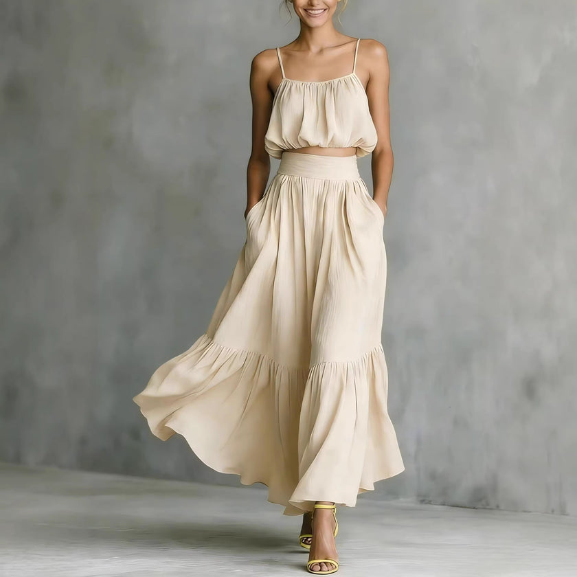 Two-piece High-waist Flared Skirt Set