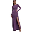 Womens Long Sleeve Off Shoulder Slit Maxi Dress With Hollow Out And Sheer Details