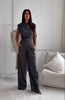 Women's Sleeveless Suit Fashion Slim Irregular Split Top And Straight Pants Solid Trouser Set