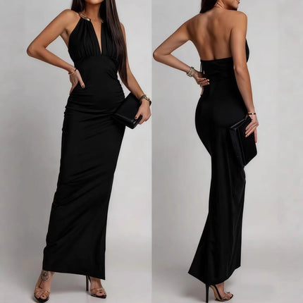 Sexy Deep-V Sleeveless Halterneck Dress