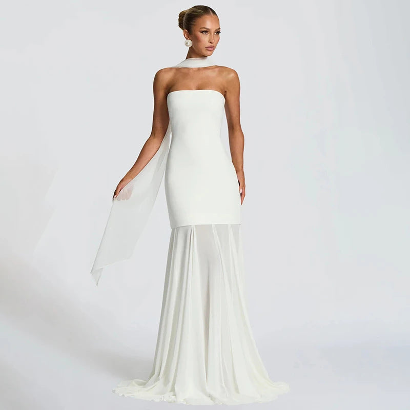 Red Strapless Hugging Mermaid Dress