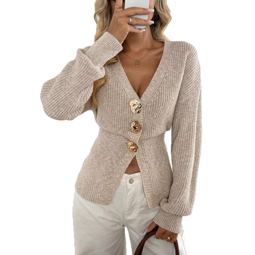 Fashion V-neck Button-up Knit Cardigan Sweater