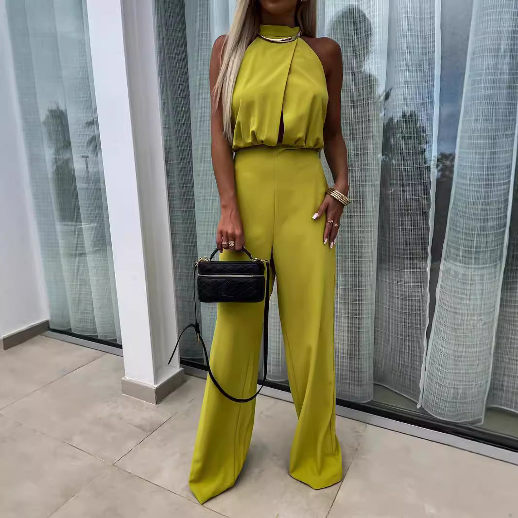 Sexy High-waisted Backless Tailored Straight Jumpsuit