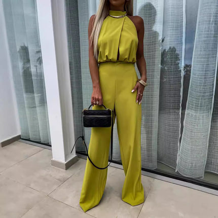 Sexy High-waisted Backless Tailored Straight Jumpsuit