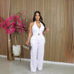 Solid-color V-neck Halter Blazer Vest And Pants Set