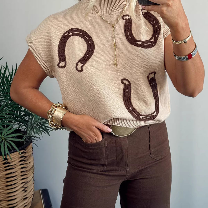 Womens Casual Colorblock Embroidered Loose Sweater