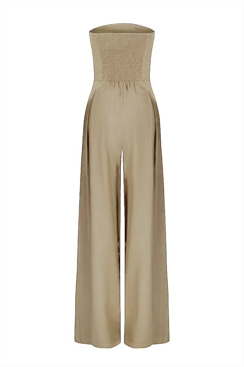 Loose Tube-top Backless Jumpsuit Wide Leg Long Pants Overalls