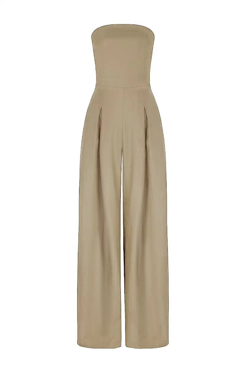 Loose Tube-top Backless Jumpsuit Wide Leg Long Pants Overalls