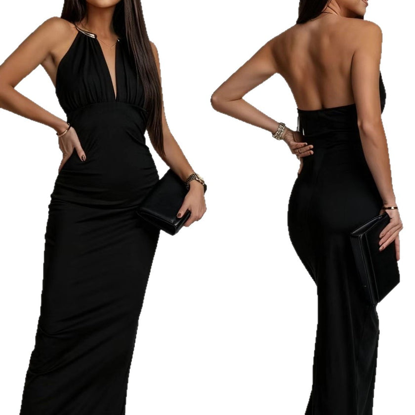 Sexy Deep-V Sleeveless Halterneck Dress