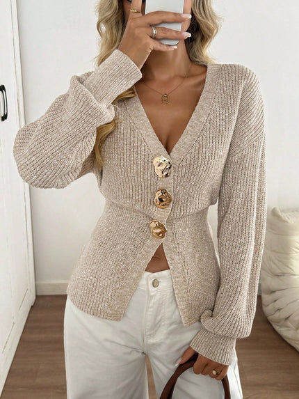 Fashion V-neck Button-up Knit Cardigan Sweater