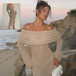 One-shoulder Knitted Long-sleeved Sexy Beach Holiday Long Dresses