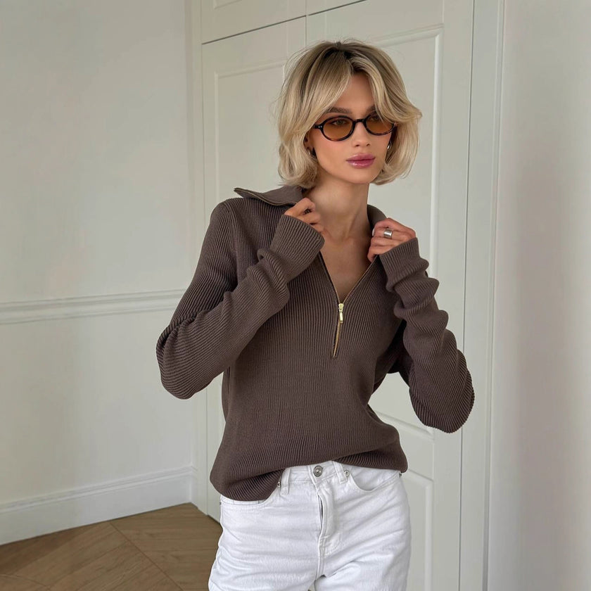 High-end Semi-zip Slimming Casual Sweater