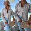 Spring Summer Long Sleeve Lapel Shirt Striped Print Lapel Shirt With Irregular Hem Button Placket Casual Loose Women's Blouses