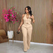 Solid-color V-neck Halter Blazer Vest And Pants Set