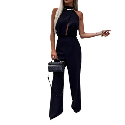 Sexy High-waisted Backless Tailored Straight Jumpsuit