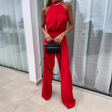 Sexy High-waisted Backless Tailored Straight Jumpsuit
