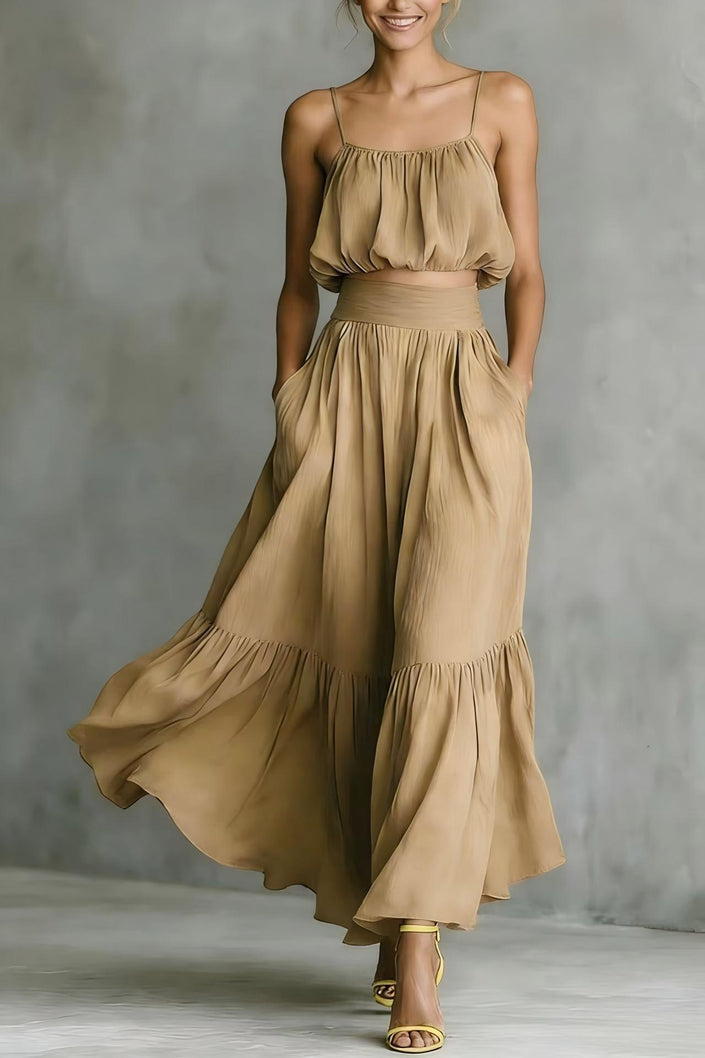 Two-piece High-waist Flared Skirt Set