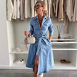 Womens Long-sleeve Denim Washed Shirt Jacket Dress