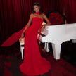 Red Strapless Hugging Mermaid Dress