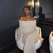 One-shoulder Knitted Long-sleeved Sexy Beach Holiday Long Dresses