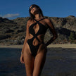 Womens Sexy Hollowed-Out Solid Black One-Piece Bikini