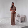 Women's Sleeveless Suit Fashion Slim Irregular Split Top And Straight Pants Solid Trouser Set