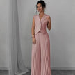 Summer Sleeveless Suit Fashion Lapel Button Vest Top And Pleated Straight Pants Women's Trousers Set Clothing