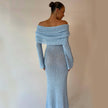 One-shoulder Knitted Long-sleeved Sexy Beach Holiday Long Dresses