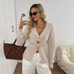 Fashion V-neck Button-up Knit Cardigan Sweater