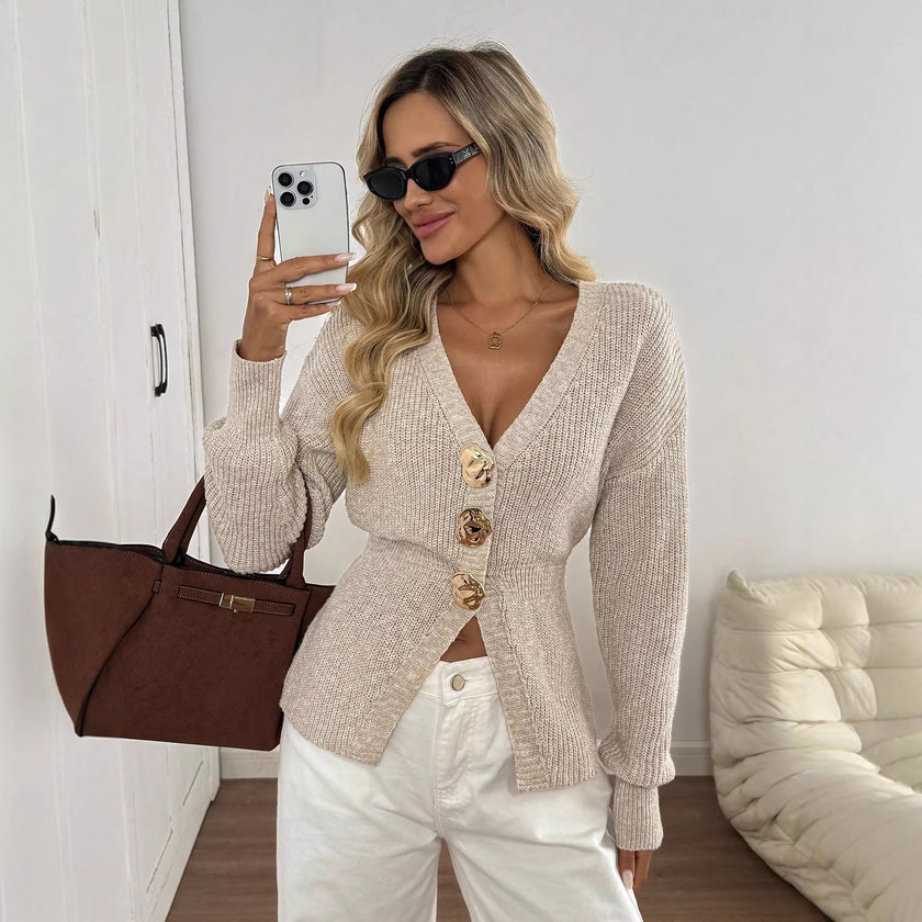 Fashion V-neck Button-up Knit Cardigan Sweater