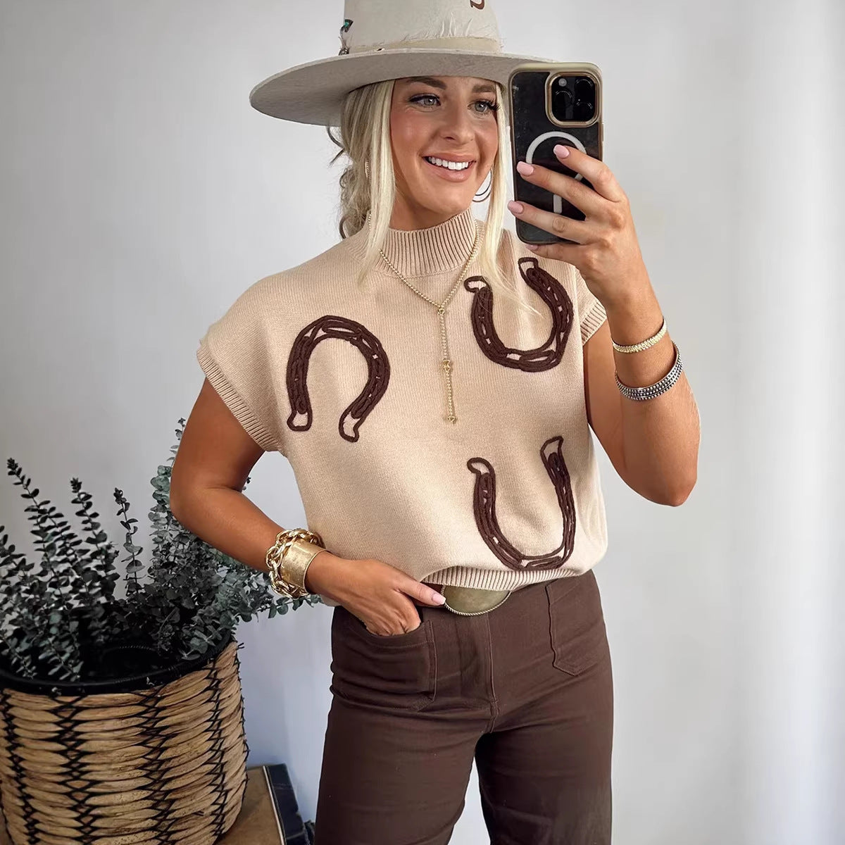 Womens Casual Colorblock Embroidered Loose Sweater