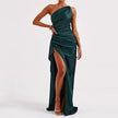 Sexy One-shoulder Backless Slit Dress Summer Elegant Slim-fit Solid Color Satin Dresses For Women