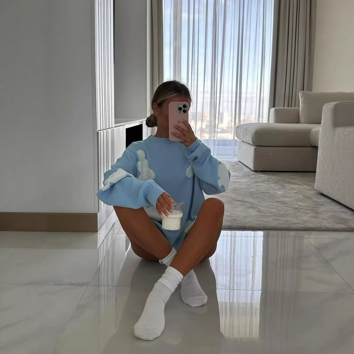 Womens Loose-fitting Long-sleeve Crew-neck Sweater Top