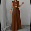 Summer Sleeveless Suit Fashion Lapel Button Vest Top And Pleated Straight Pants Women's Trousers Set Clothing