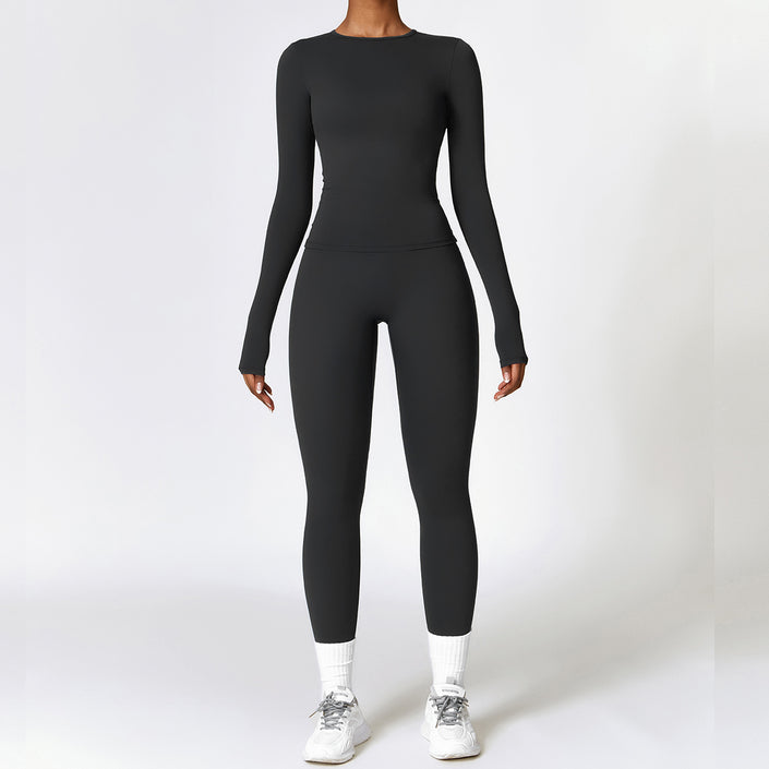Tight-fitting Brushed Yoga Suit Quick-drying Fitness Clothes  Fitness Long Sleeve Tracksuits Sports Suit Gym Top High Waist Leggings Women Sets Yoga Set