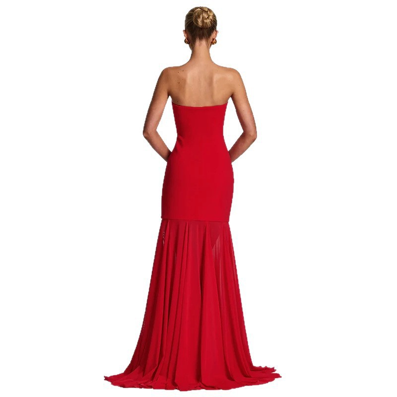Red Strapless Hugging Mermaid Dress